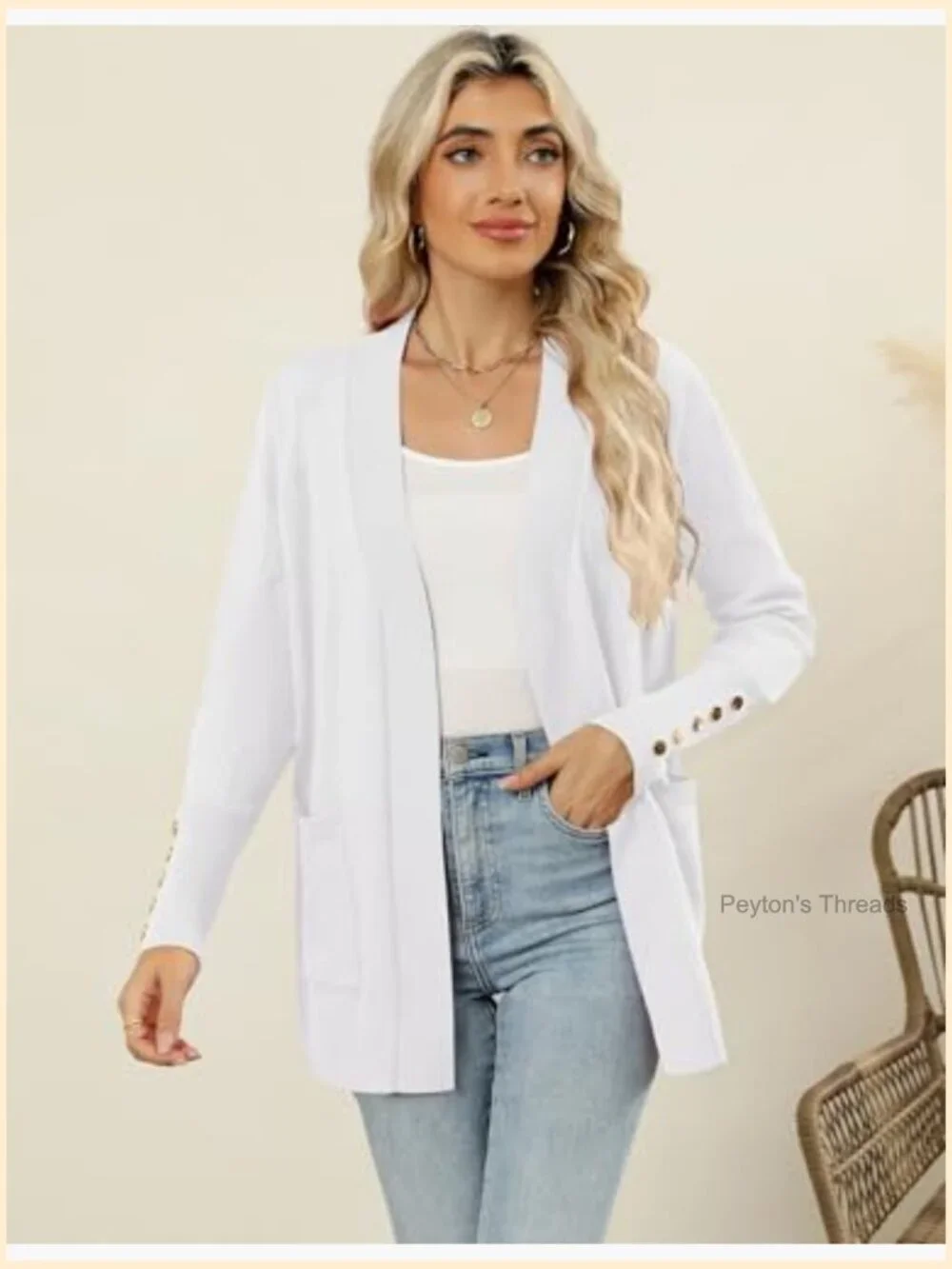 Lightweight Open Front Cardigan with Pockets, 80% Viscose 20% Nylon